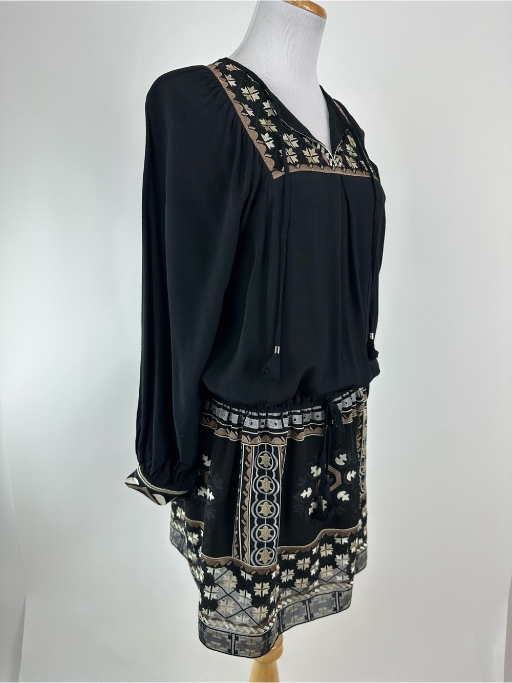Hale Bob Boho Embroidered Black Dress Small - Picture 5 of 8